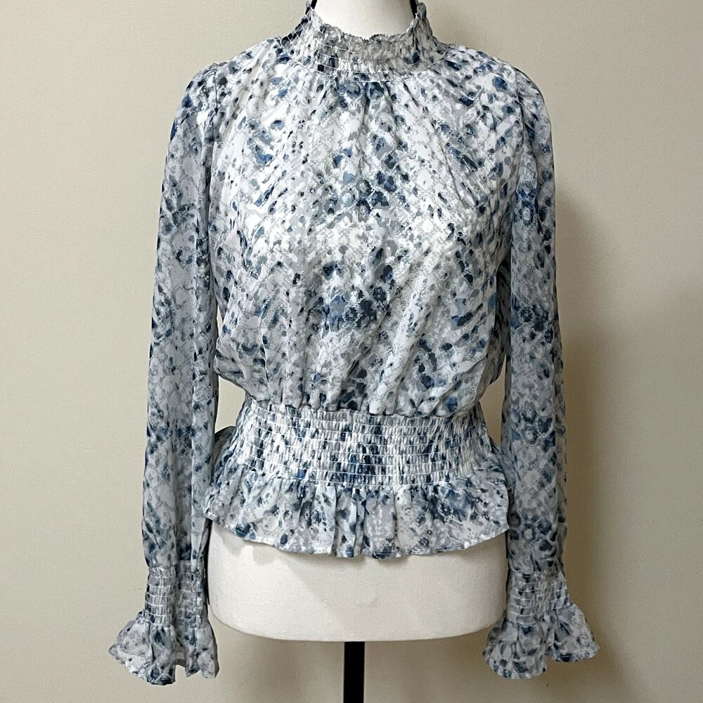 Japna blue and white snakeskin print blouse